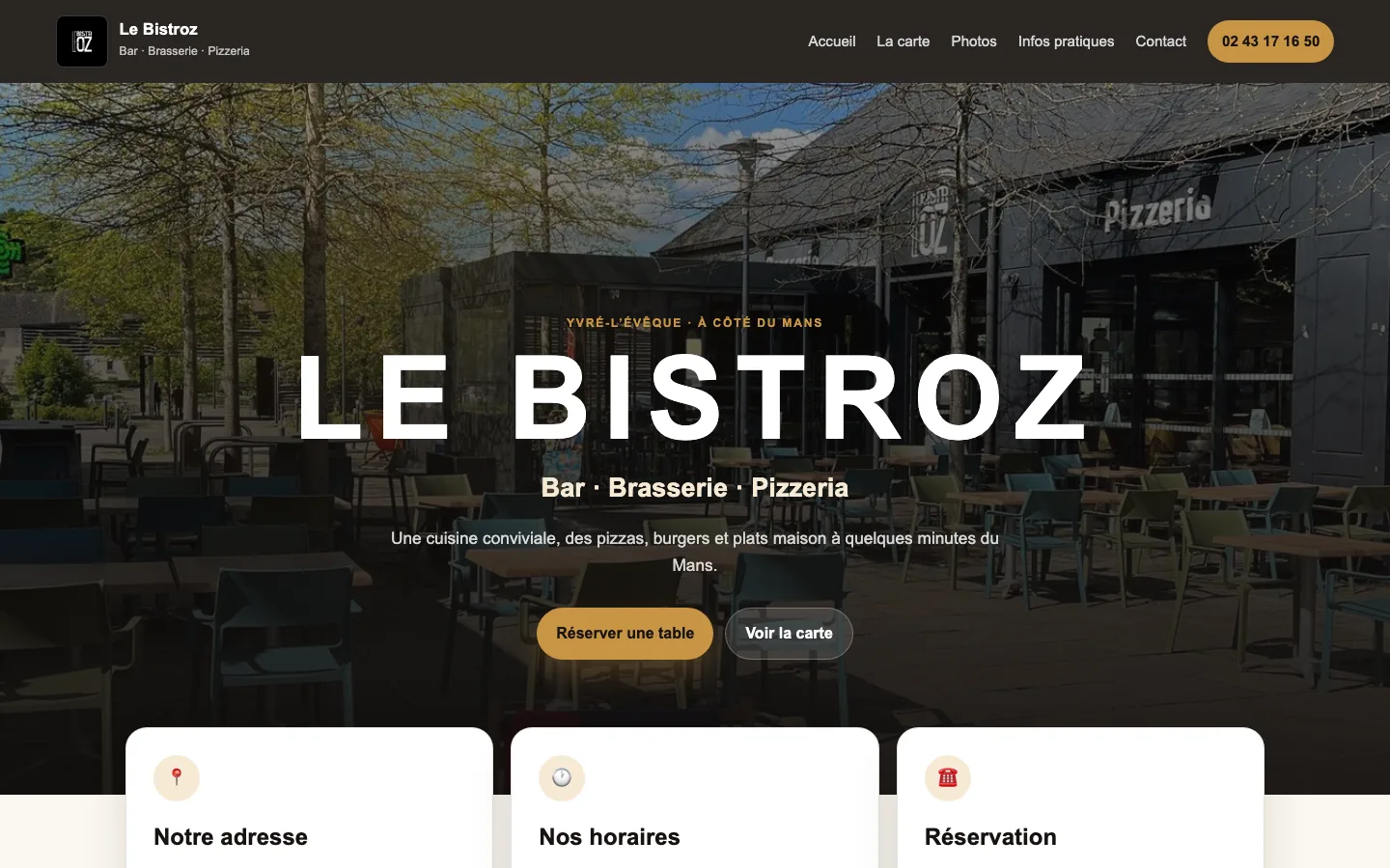 Site du Bistroz, bar, brasserie et pizzeria à Yvré-l'Évêque