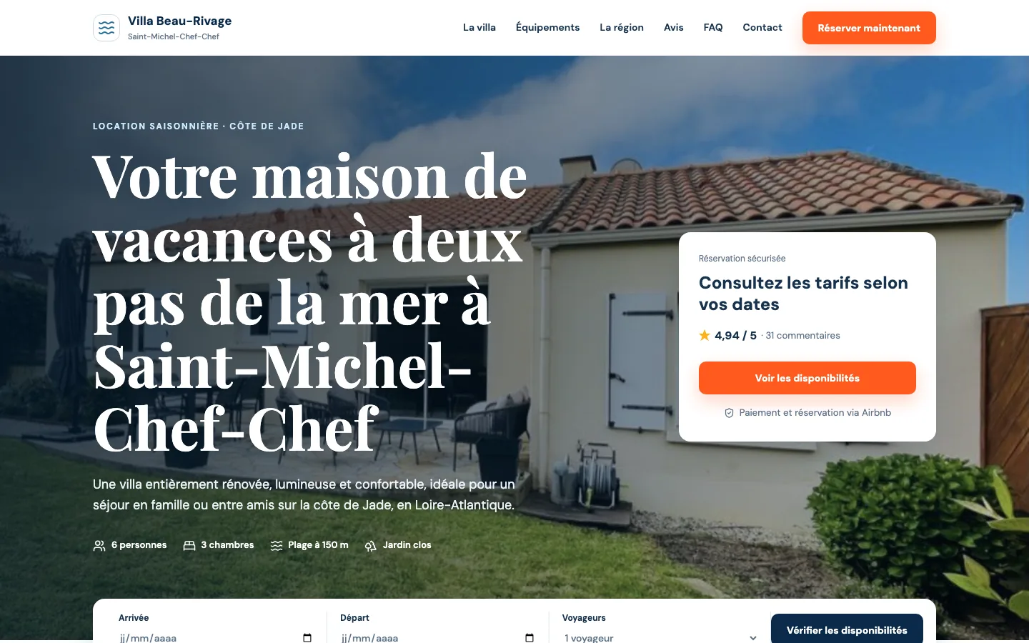 Site de la Villa Beau-Rivage, location saisonnière à Saint-Michel-Chef-Chef